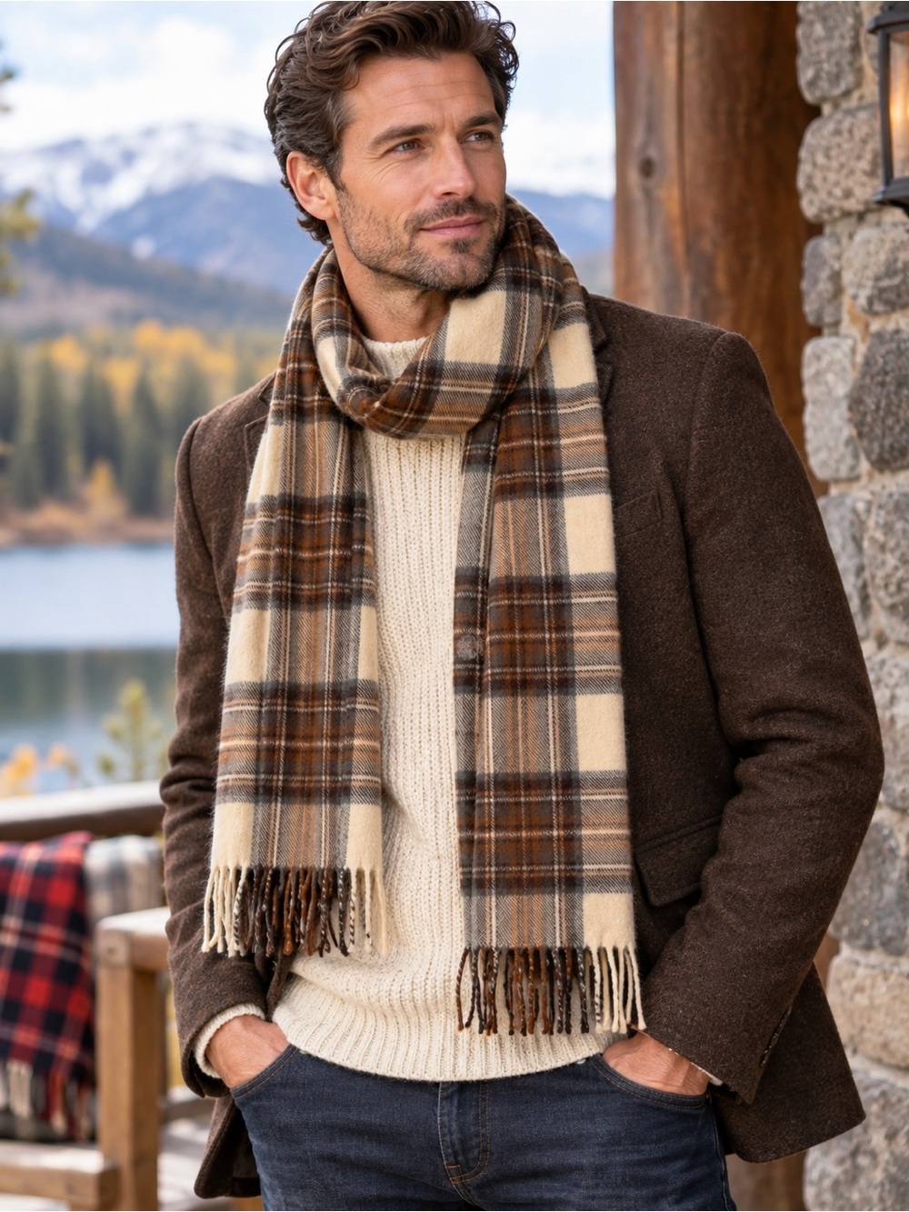 Tartan Plaid Lambswool fringe scarf